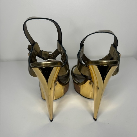 Lanvin Gold Metallic Leather Ankle Heels Sz 39.5 - Picture 3 of 6